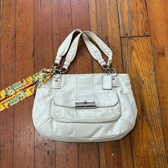 Coach White Shoulder Bag with Yellow Scarf Accent - Picture 12 of 16